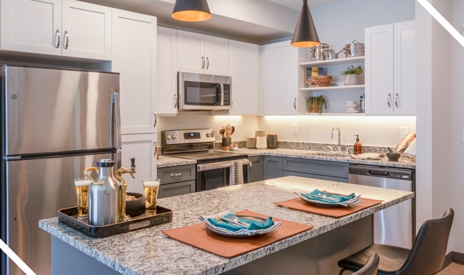 kitchen with island kitchen with island - The Beam apartments New London Conn