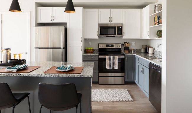 kitchen with island - The Beam apartments New London Conn